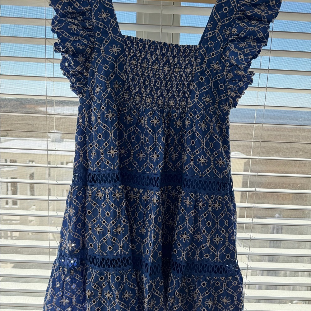 Lilly Pulitzer Morris Ruffle Dress Royal Blue & White Eyelet Tiered Dress - Picture 3 of 5